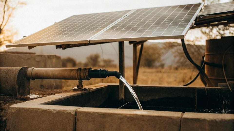 A solar pump system installed in a field
